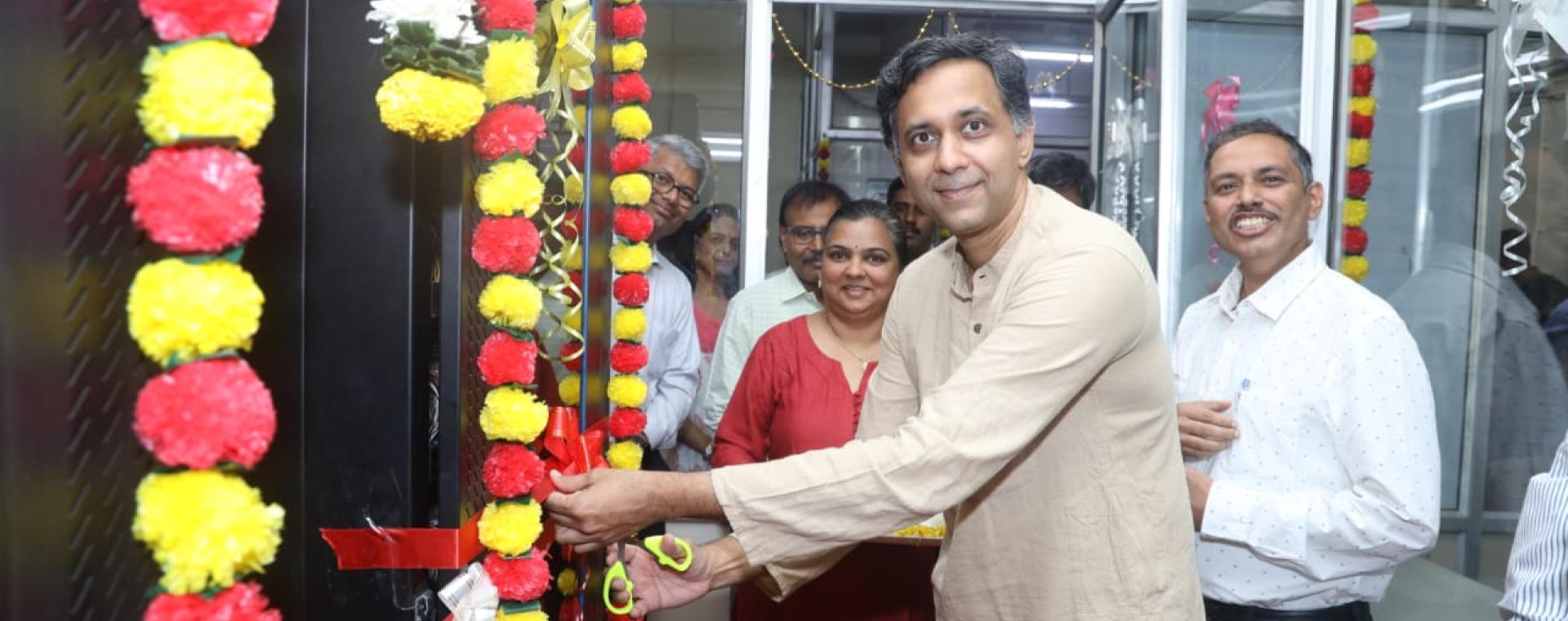 Prof. Prabhu Ramachandran, Head, Computer Centre, inaugurating the new Telephone Exchange